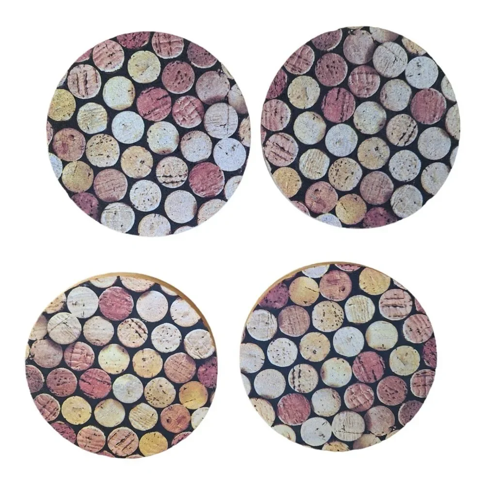 NIB Thirstystone Natural Sandstone Coasters 4 Piece Set Cork Circle Neutral USA